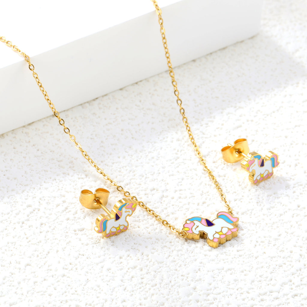 Damen Schmuckset mit niedlichen Einhorn-Anhängern aus hochwertigem Edelstahl Shop Nory