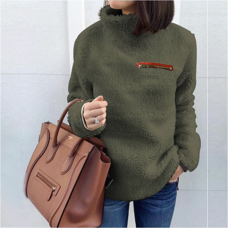 Damen Fleece-Pullover mit hohem Kragen und femininer Passform