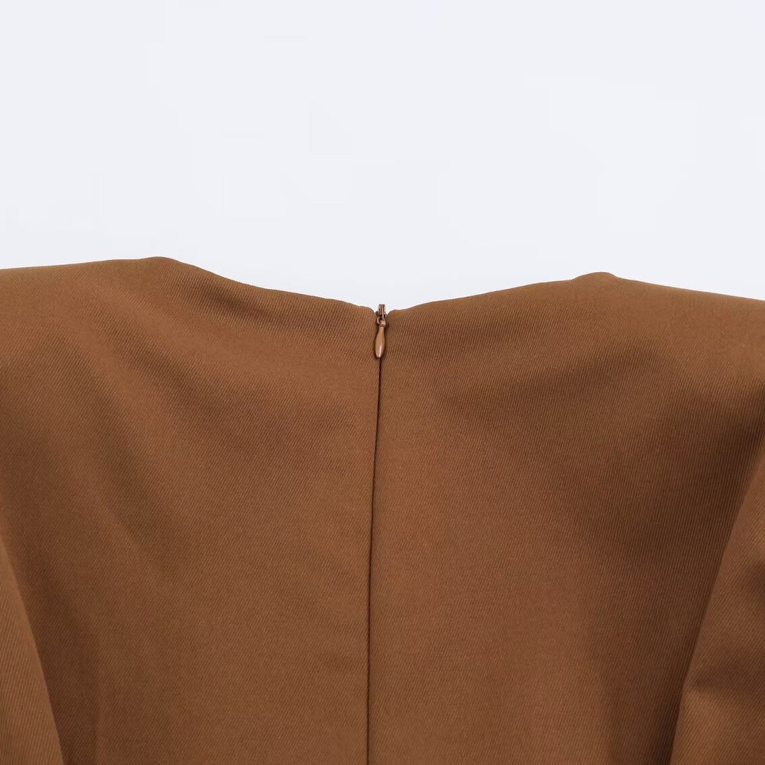 Damen A-Linien Midikleid mit High-Low-Saum, geraffter Taille und langen Ärmeln Shop Nory