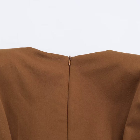 Damen A-Linien Midikleid mit High-Low-Saum, geraffter Taille und langen Ärmeln Shop Nory