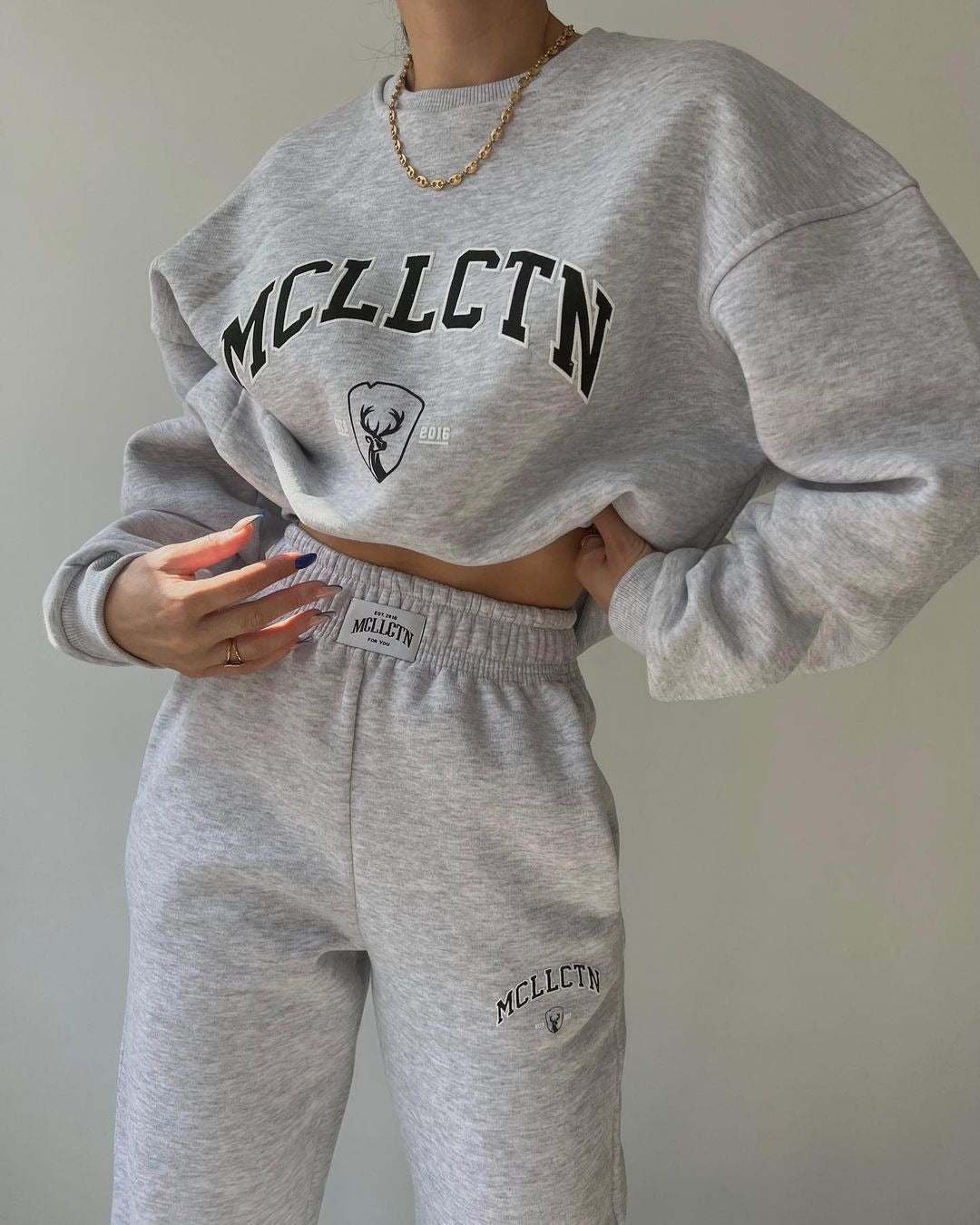 Damen Oversized College-Sweatshirt und High-Waist-Jogger-Set aus French-Terry Shop Nory