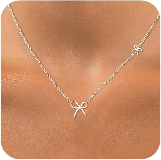 Damen Halskette mit doppellagigem Herz- und Schleifenanhänger Shop Nory