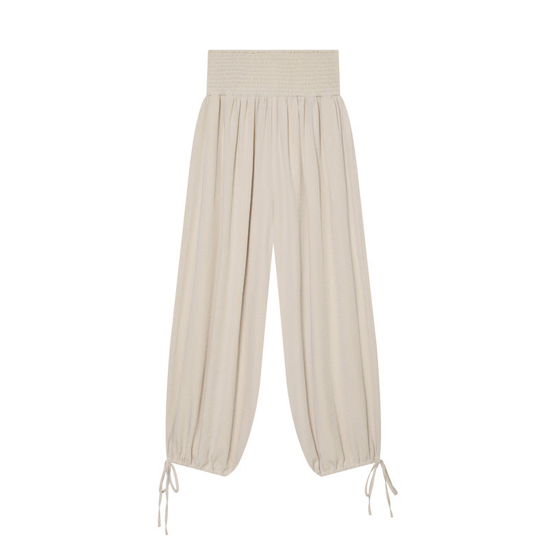 Damen Haremshose mit hohem Smokbund, weitem Fall und verstellbaren Kordelabschlüssen Shop Nory