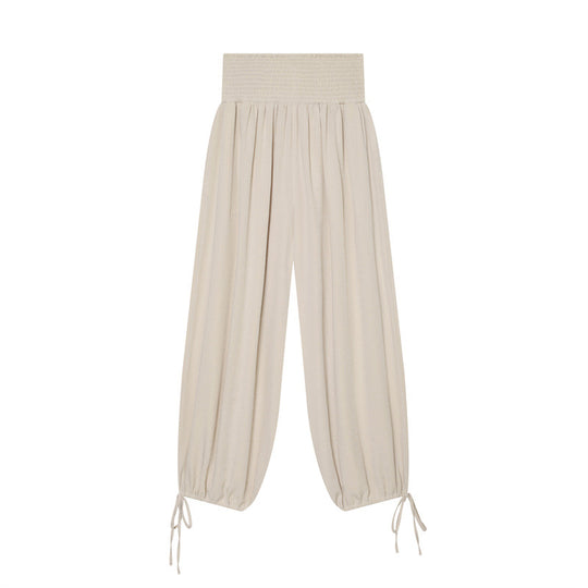 Damen Haremshose mit hohem Smokbund, weitem Fall und verstellbaren Kordelabschlüssen Shop Nory