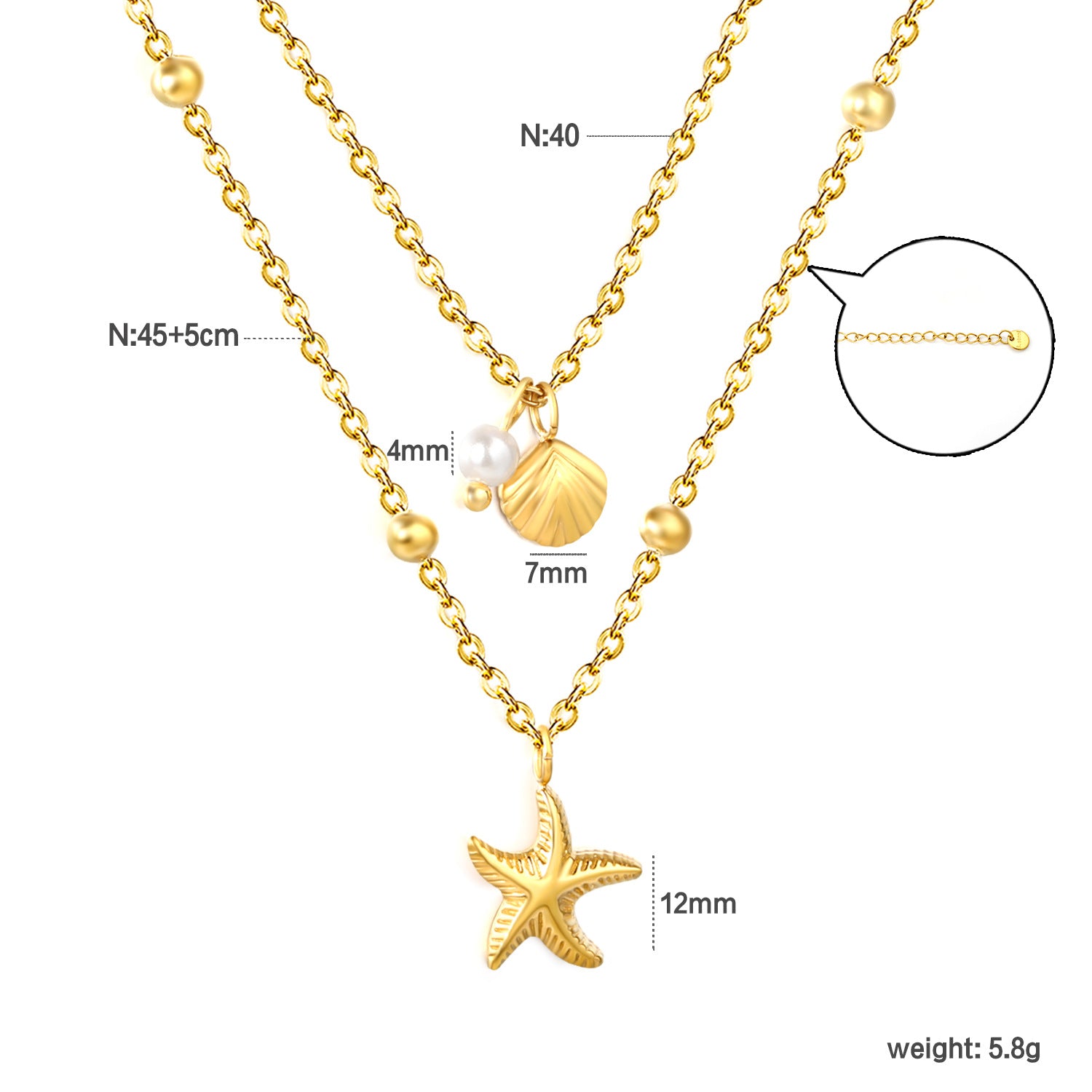 Damen Halskette mit kunstvollen Muschel- und Sternenanhängern Shop Nory