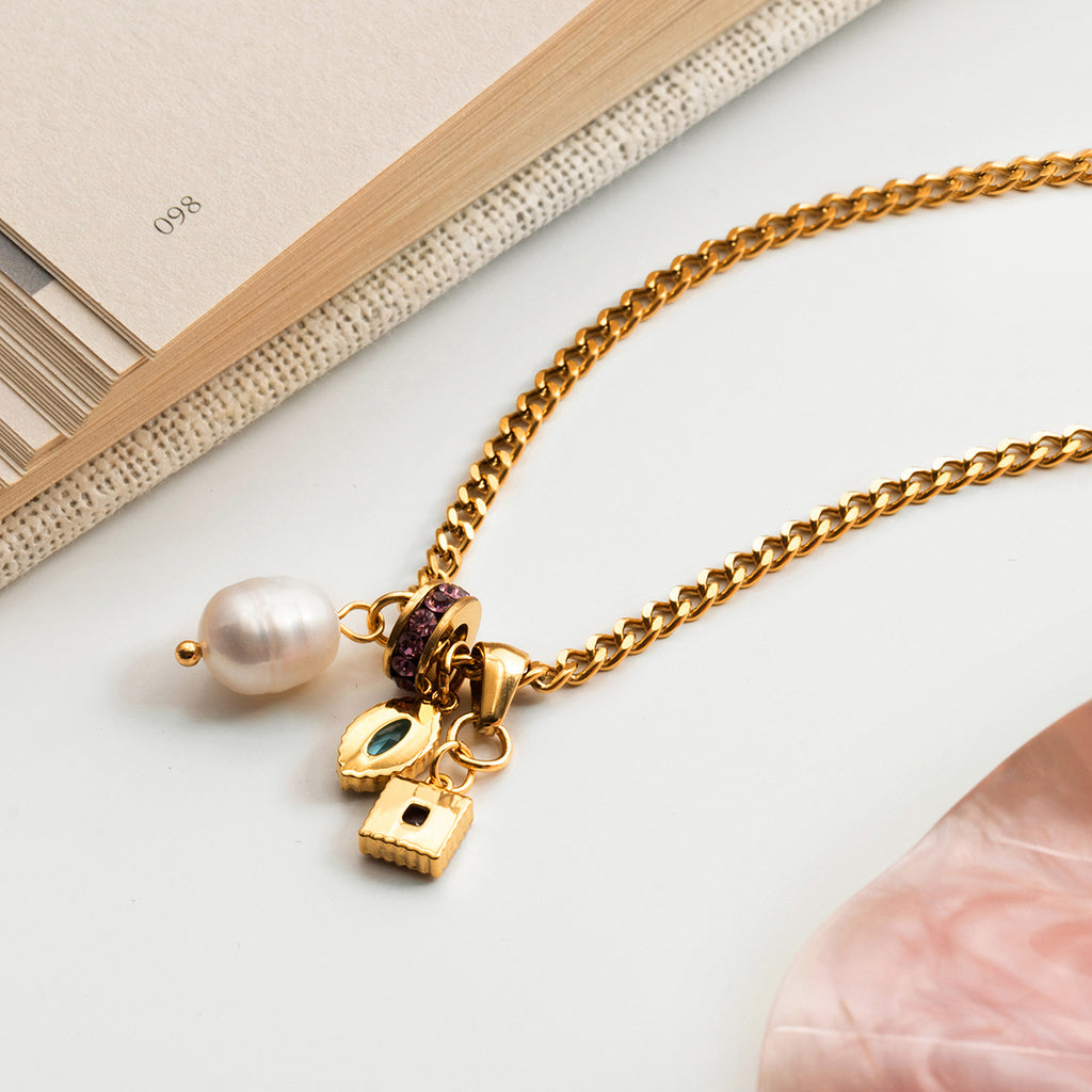 Damen Halskette mit eleganten Anhängern aus hypoallergenem Edelstahl Shop Nory