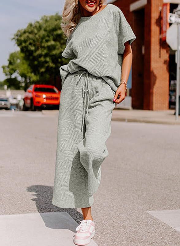 Damen lässiges Jumpsuit-Set aus weichem Material mit elastischem Bund und weit geschnittenen Beinen