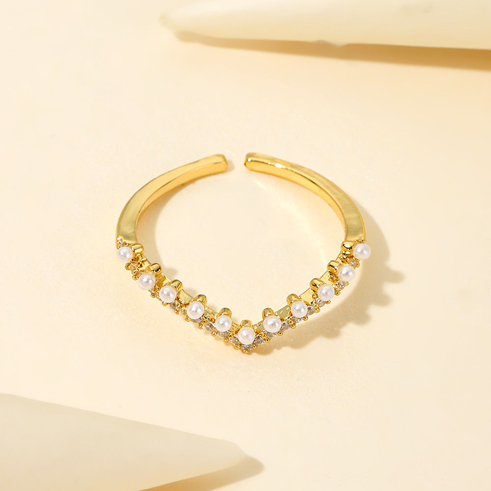 Damen eleganter und funkelnder Ring mit Perlen und Kristallen Shop Nory