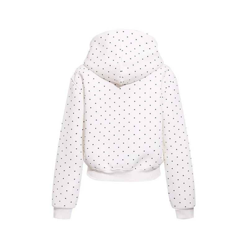 Damen Kapuzen-Sweatshirt mit Punktmuster, Kängurutasche und großflächigem Typo‑Print Shop Nory