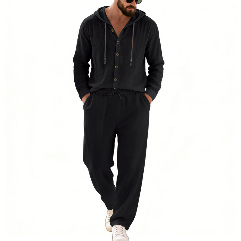 Herren nan legeres Kapuzen-Lounge-Set mit Knopfleiste, Kordelbundhose und seitlichen Eingrifftaschen Shop Nory