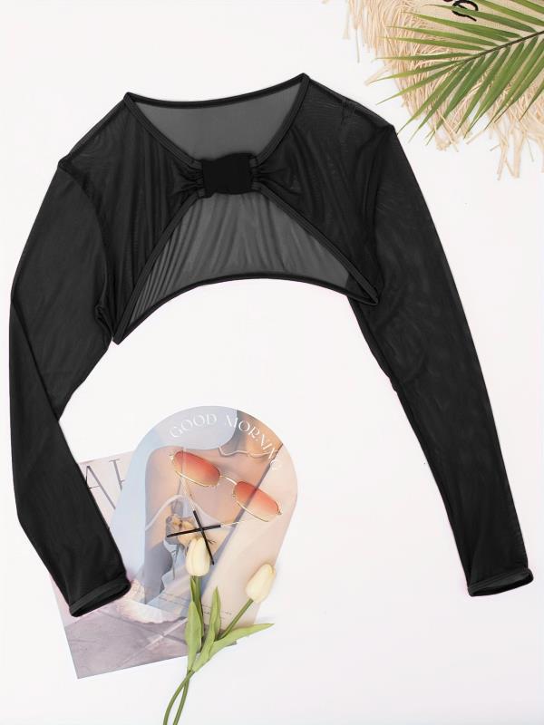 Damen Modischer Mesh-Oberteil mit langer Arm