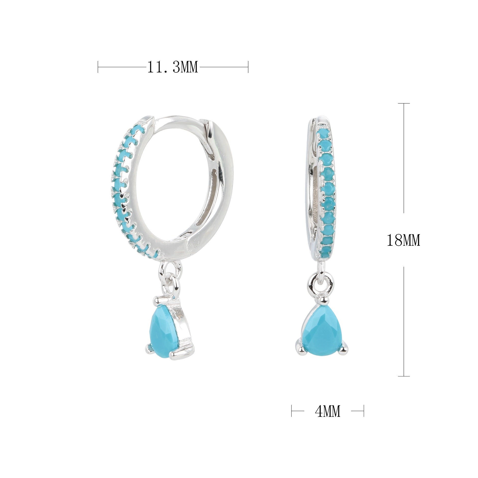 Damen Creolenohrringe mit funkelnden Aqua-Zirkon-Anhängern Shop Nory