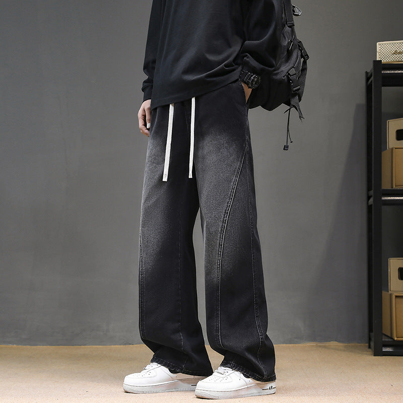 Herren Weite Denim‑Baggy‑Jeans mit Tunnelzugbund, tiefem Schritt und markanten Ziernähten Shop Nory