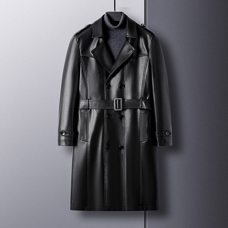 Herren Moderner Kunstleder Trenchcoat Shop Nory