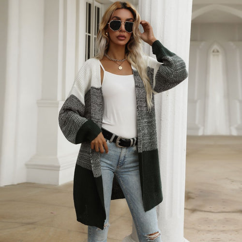 Damen Longline-Cardigan grobgestrickt mit Colorblock und offener Front Shop Nory
