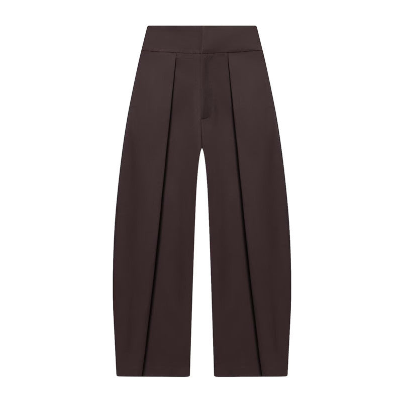 Damen Weite Plissée-Jerseyhose mit hoher Taille und Bügelfalte Shop Nory