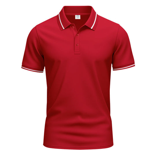 Herren nan atmungsaktives Interlock-Poloshirt mit Kontrast-Tipping, kurzer Knopfleiste und schmaler Silhouette