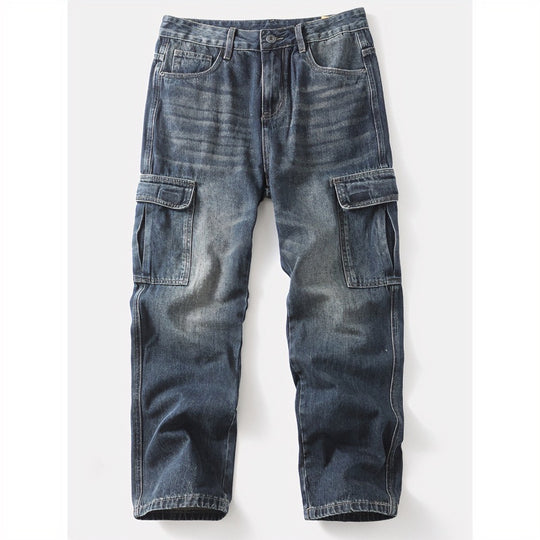 Herren Cargo-Jeans mit aufgesetzten Beintaschen und Used-Waschung Shop Nory