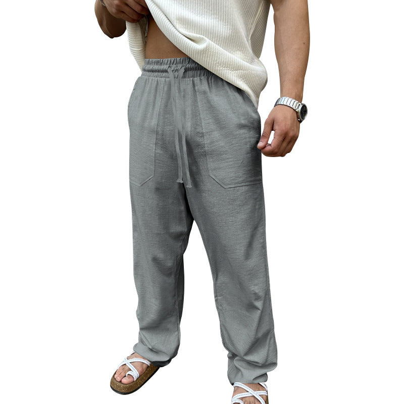 Herren Bequeme Leinenfreizeithose mit elastischem Bund und praktischen Seitentaschen