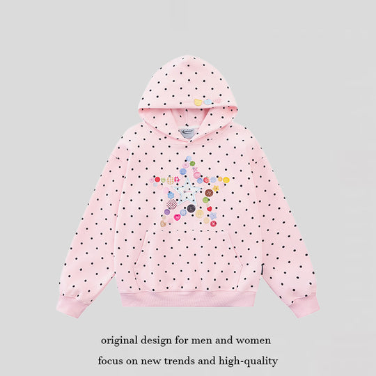 Damen Kapuzenpullover mit Knopf‑Sternapplikation, Polka‑Dot‑Allover und Kängurutasche Shop Nory
