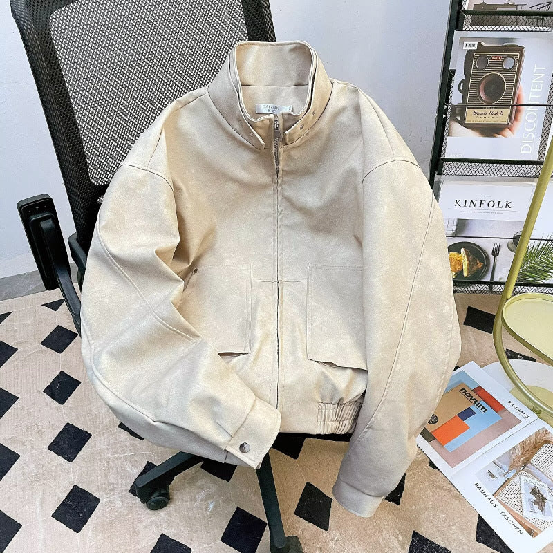 Herren kurze Stehkragenjacke aus Veloursleder-Imitat mit durchgehendem Reißverschluss Shop Nory