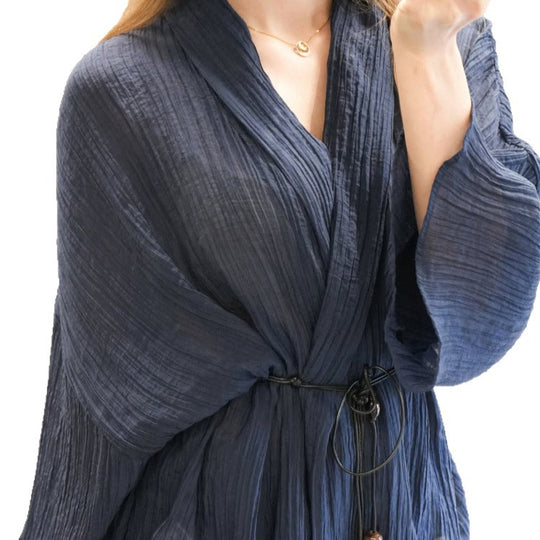 Damen Leichtes Crinkle-Zweiteiler mit Wickeloberteil, Perlenband & weiten Palazzo-Hosen Shop Nory