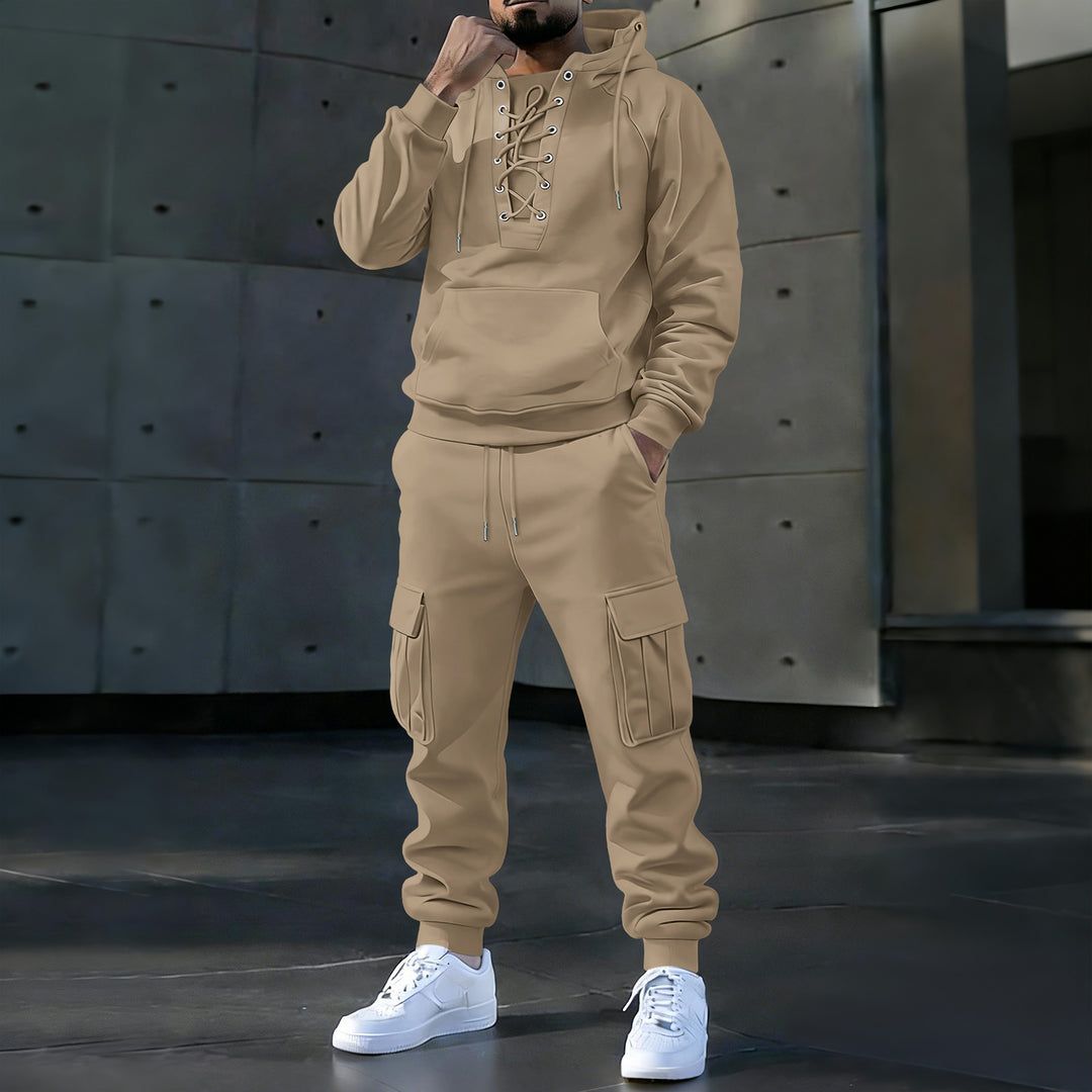 Herren Kapuzenpullover mit markanter Vorderschnürung, Kängurutasche und elastischen Bündchen Shop Nory