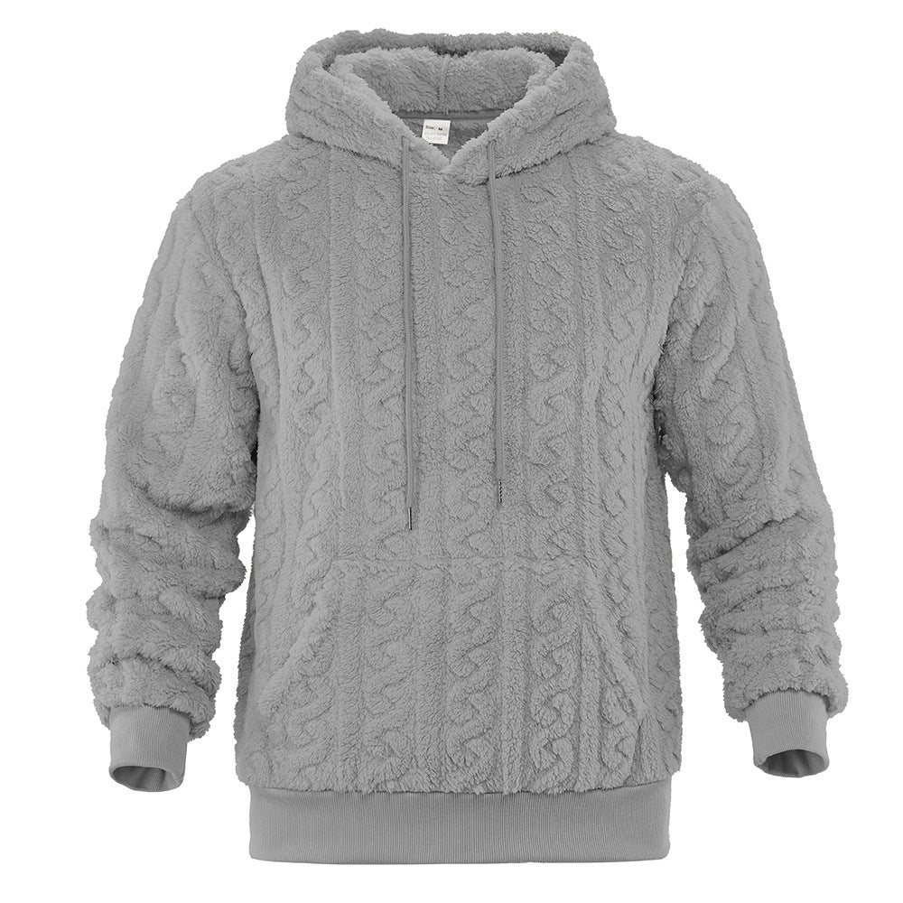 Herren Flauschiger Sherpa-Hoodie mit Zopfmuster, Kängurutasche und Rippbündchen Shop Nory