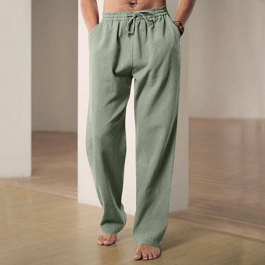 Herren nan lockere Leinen-Hose mit Elastikbund und Seitentaschen