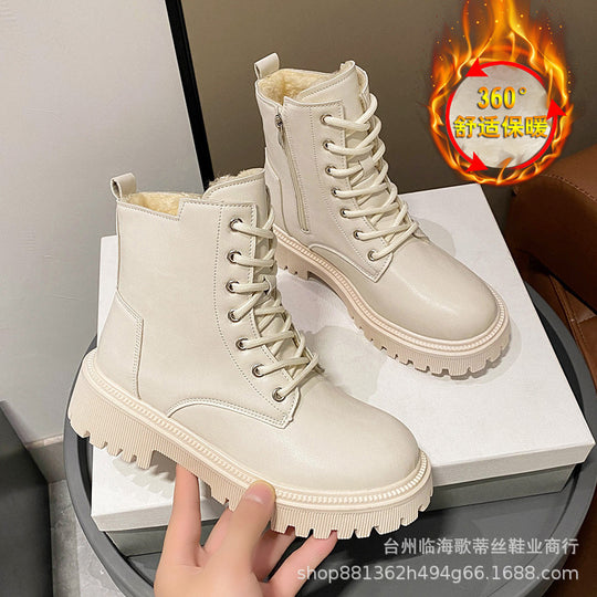 Damen Gefütterte Schnür-Bikerboots mit dicker Profilsohle Shop Nory