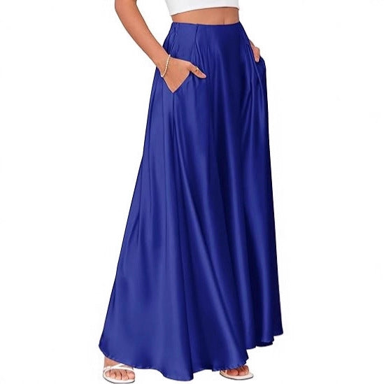 Damen Maxirock mit Taschen und taillenbetontem hoher Bund aus fließendem Chiffon Shop Nory