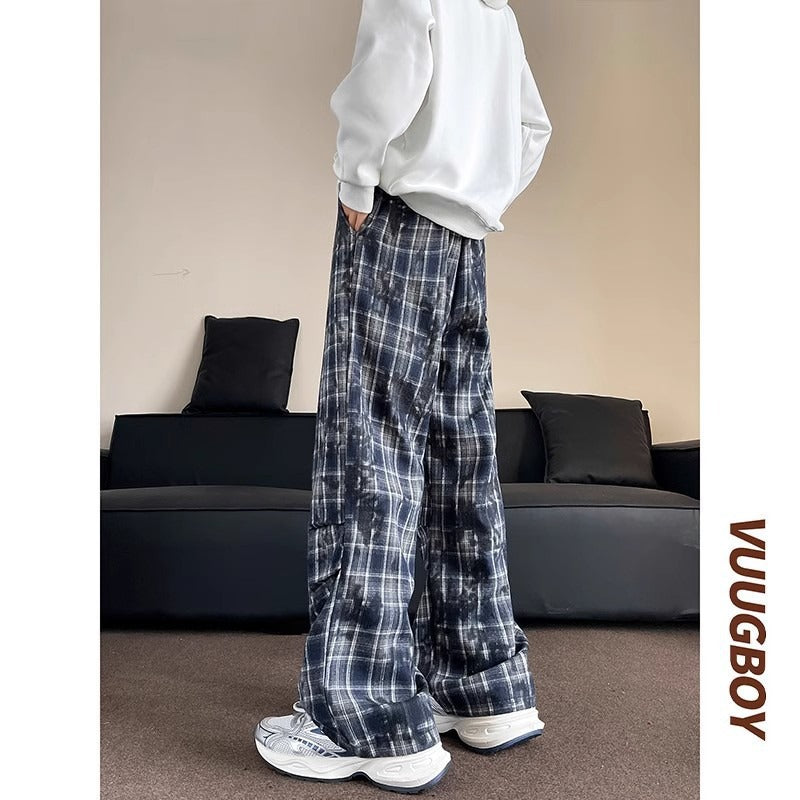 Herren weite karierte Flanellhose mit Kordelzug im Baggy-Schnitt Shop Nory