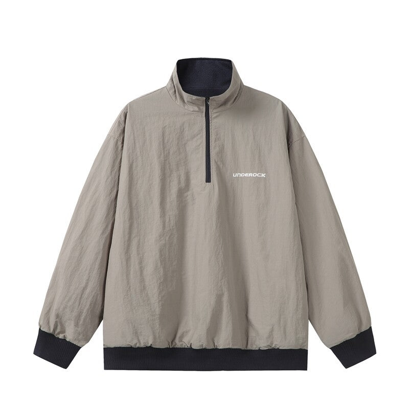 Unisex Oversize Windbreaker-Pullover mit halbem Reißverschluss und geripptem Saum Shop Nory