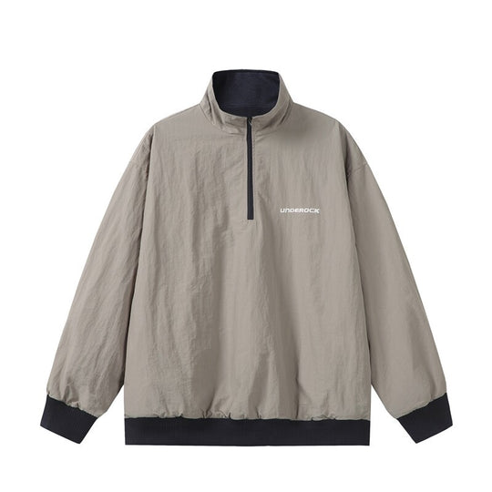 Unisex Oversize Windbreaker-Pullover mit halbem Reißverschluss und geripptem Saum Shop Nory