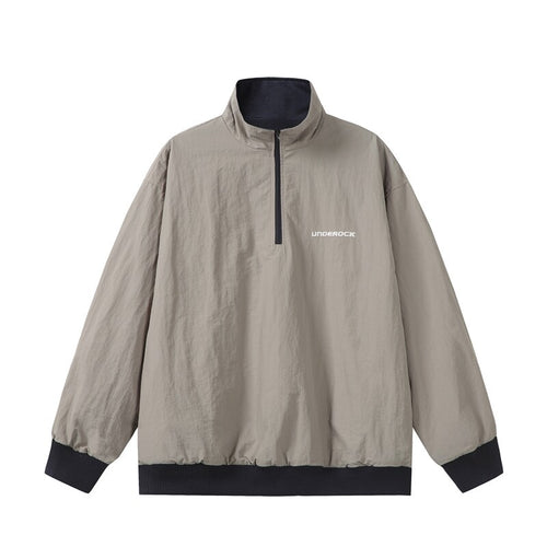 Unisex Oversize Windbreaker-Pullover mit halbem Reißverschluss und geripptem Saum Shop Nory