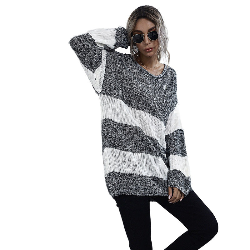 Damen Lässiger Strickpullover mit Blockstreifen Shop Nory