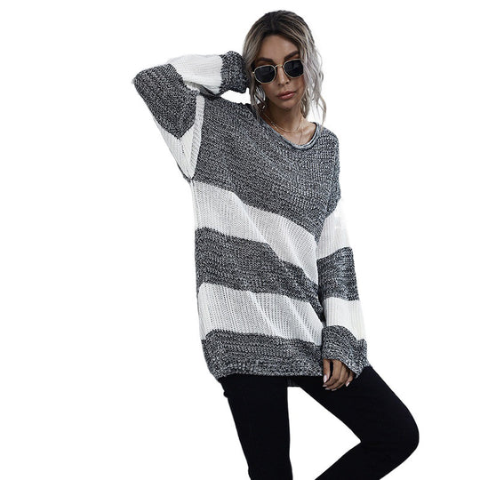 Damen Lässiger Strickpullover mit Blockstreifen Shop Nory