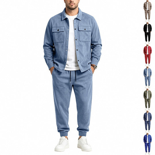 Herren Modernes Overshirt- und Jogginghosen-Set aus Mikrofleece mit Brustklappen Shop Nory