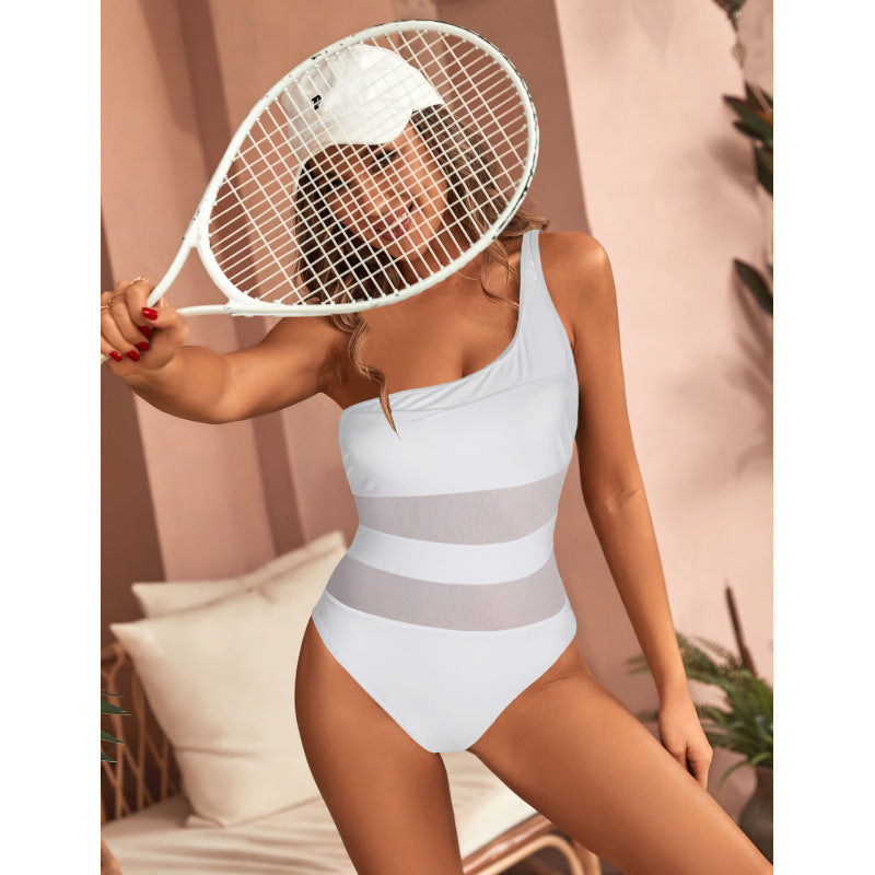 Damen Einseitiger Badeanzug mit modischem Cut-Out und transparenten Einsätzen