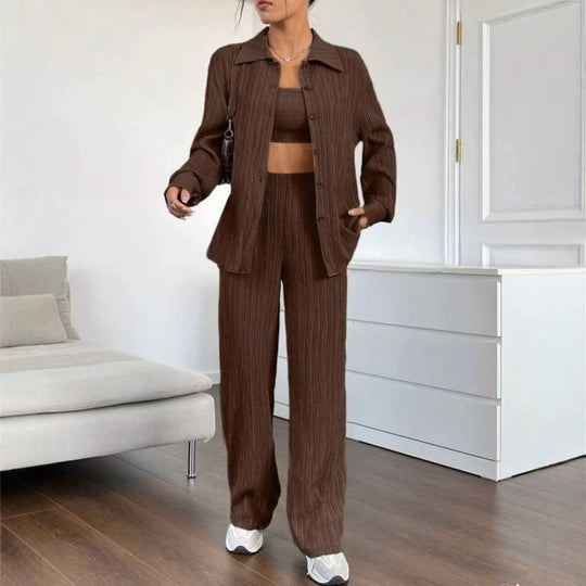Damen Elegantes Set aus gestreifter Bluse und lockerer Hose