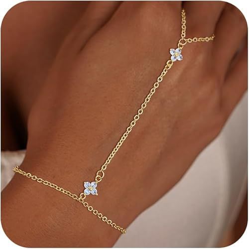 Damen Handkette mit funkelnden Zirkonia-Elementen und eleganter Gliederkette Shop Nory