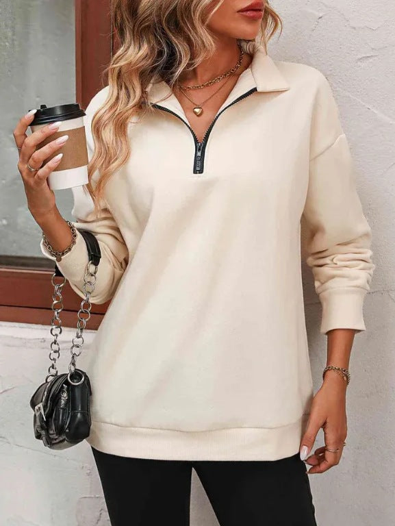 Damen Sweatshirt mit halbem Reißverschluss