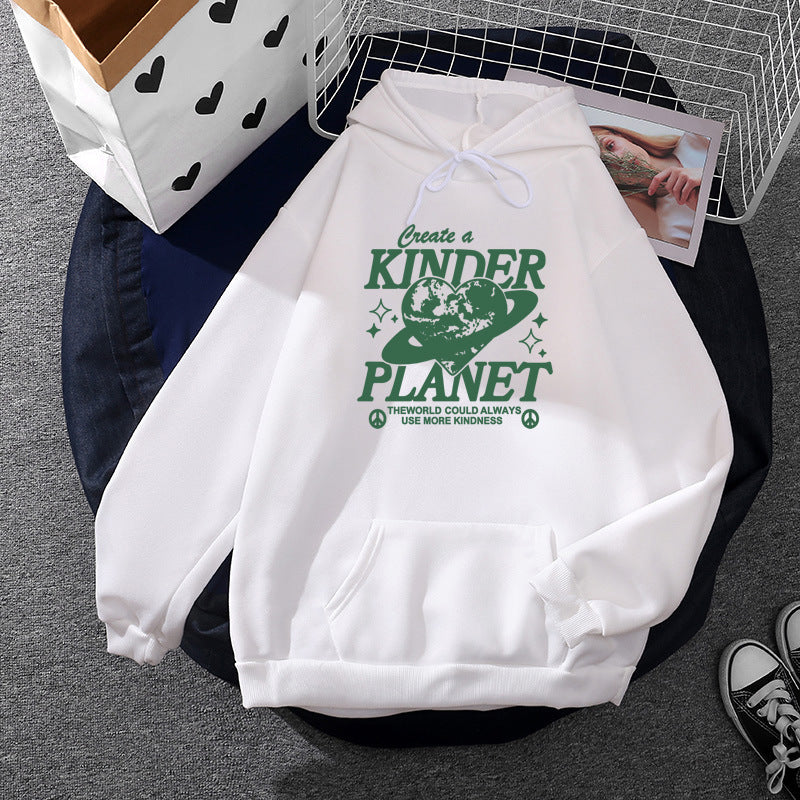 Unisex nan oversized Kapuzenpullover mit Statement-Print "Kinder Planet", Kängurutasche und weichem Futter Shop Nory
