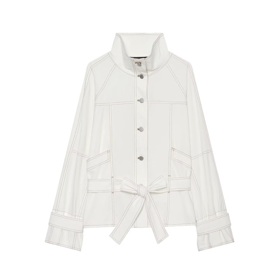 Damen Cropped Parka‑Jacke mit hohem Funnelkragen, Pattentaschen und Bindegürtel Shop Nory