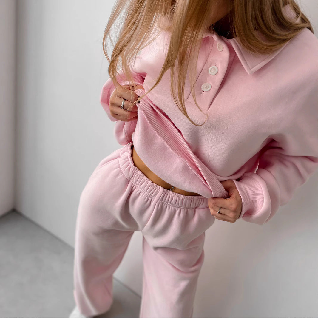 Damen Polo-Sweatshirt und Relax-Fit Jogginghose Set aus French Terry Shop Nory