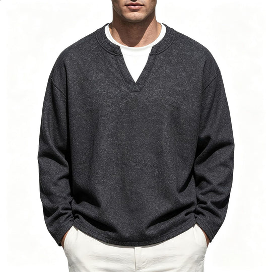 Herren Oversize Sweatshirt mit V-Ausschnitt und melierter Struktur Shop Nory