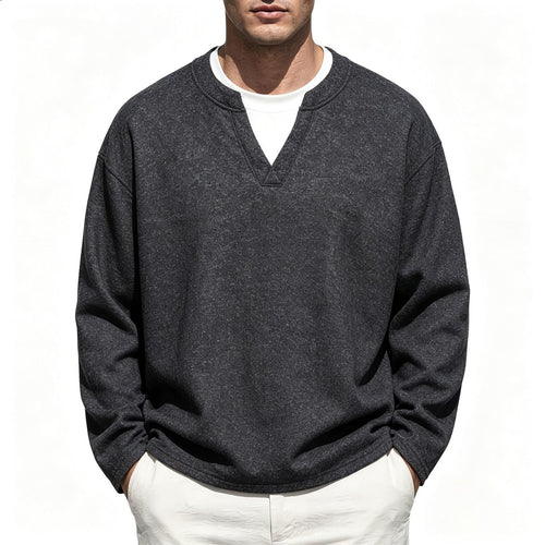 Herren Oversize Sweatshirt mit V-Ausschnitt und melierter Struktur Shop Nory