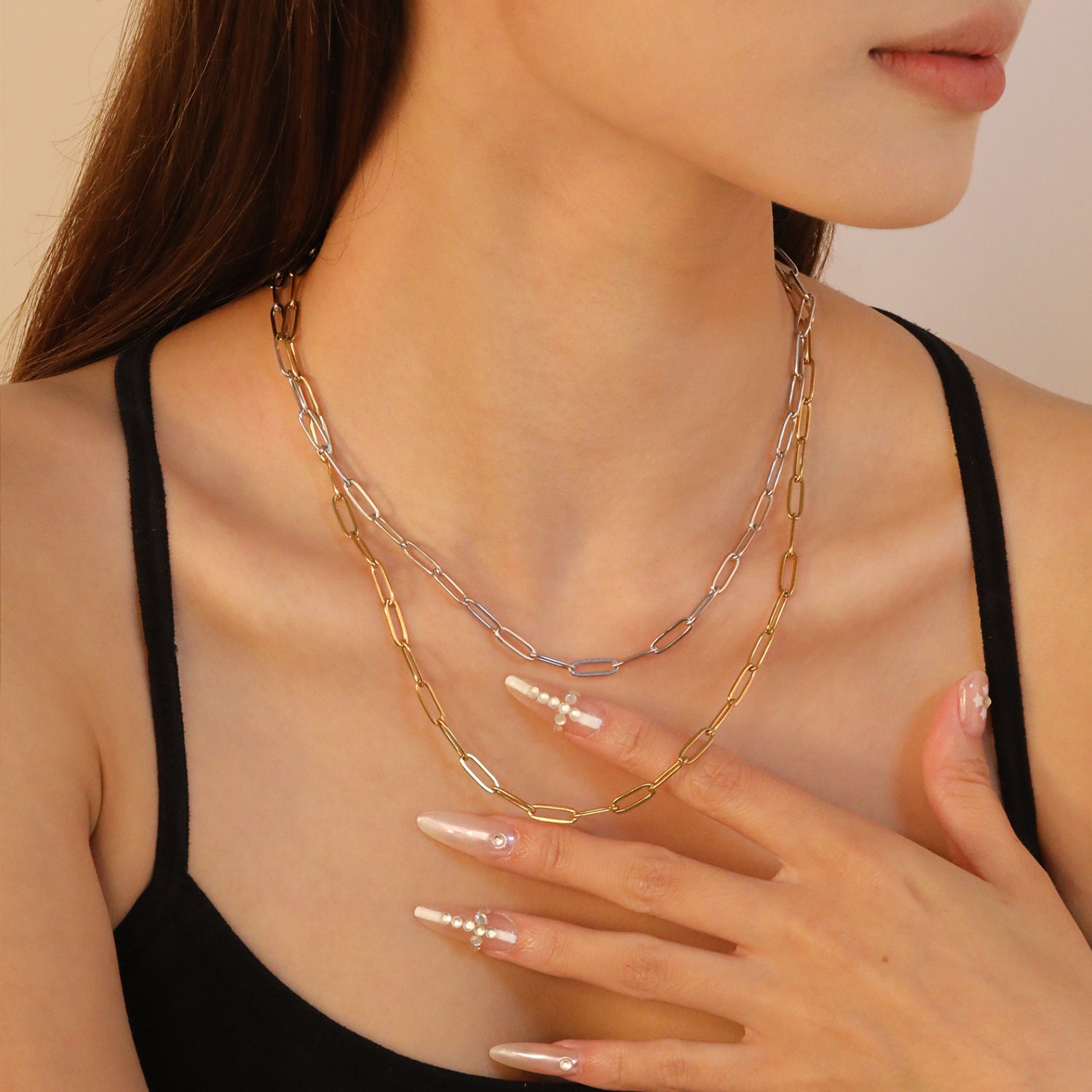Damen modische Halskette mit luxuriösen ovalen Gliedern und verstellbarem Verschluss Shop Nory