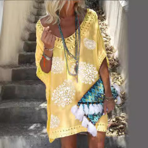 Damen Strandkleid mit Häkelbesatz