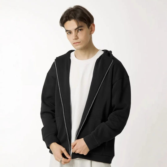 Herren nan minimalistischer Zip-Hoodie mit cleanem Oversize-Schnitt und weichem French-Terry-Futter Shop Nory